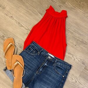 Bright red tank with tie back